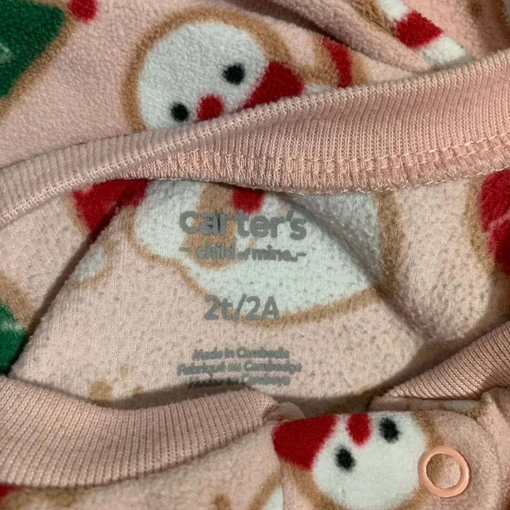 5/$25 Carters Child of Mine Pink Christmas Santa Snowman Tree Footie Pajamas 2T‎